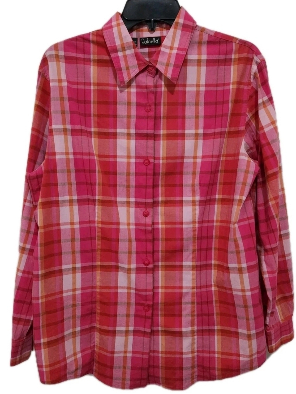 Vtg Rafaella Women's 10 Pink Plaid Button Up Long Sleeve Shirt Woven